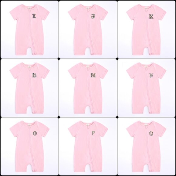 *MONOGRAM*BABY ROMPER-Sleeper *NWT* Short Sleeve Short Double Zipper Cotton Pink - Picture 13 of 16